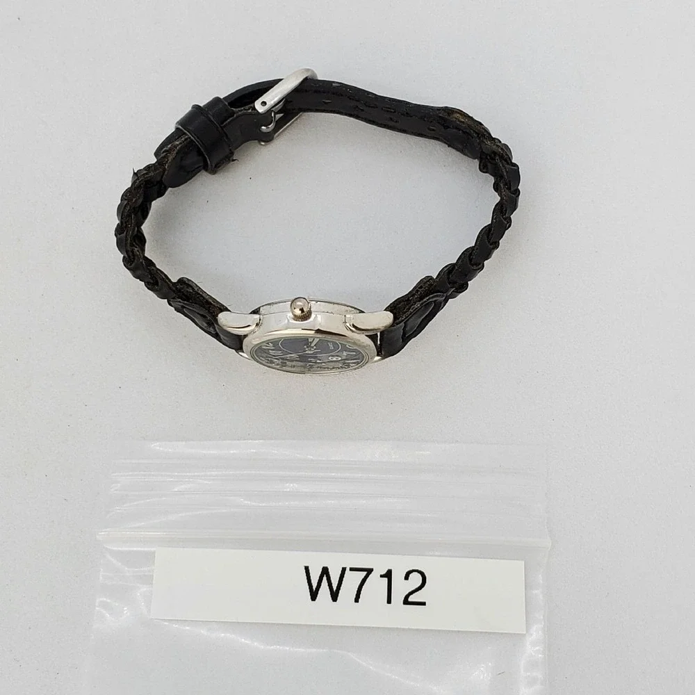 Women's Watch 24MM‎ Black Dial Black Braided Leather Band Straps New Battery